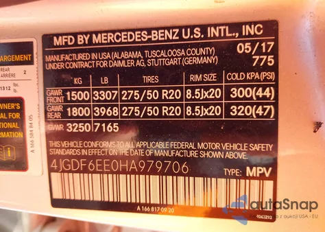 2017 Mercedes-Benz Gls 450 4Matic from USA, damaged, VIN 4JGDF6EE0HA979706